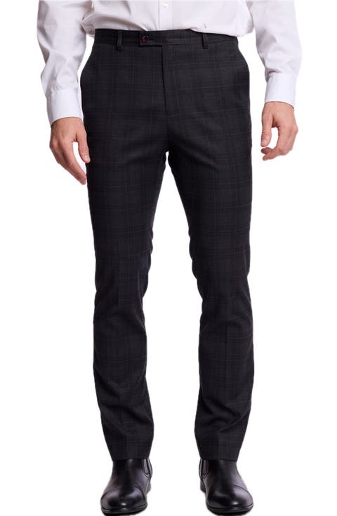 Slim Downing Plaid Mid Rise Pants
