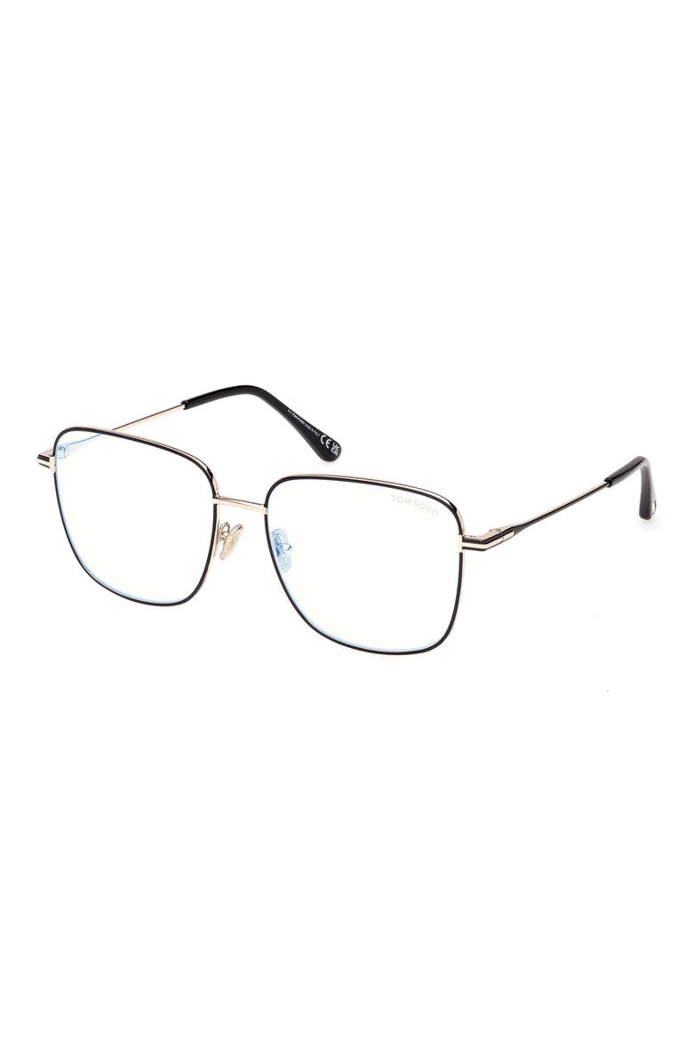 56mm Square Optical Glasses, Alternate, color, SHINY BLACK ENAMEL / ROSE GOLD