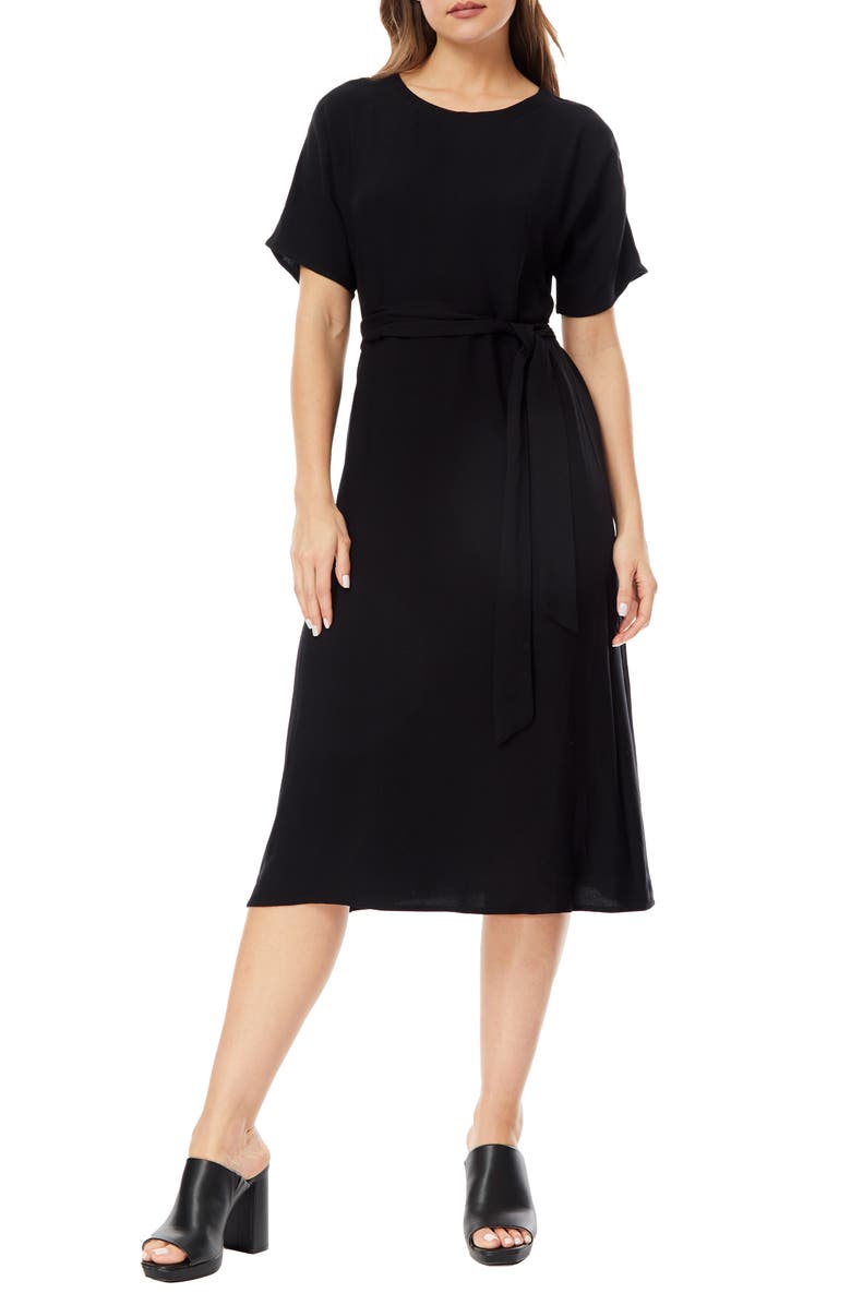 BY DESIGN Lucille Crepe Midi Dress, Main, color, Black