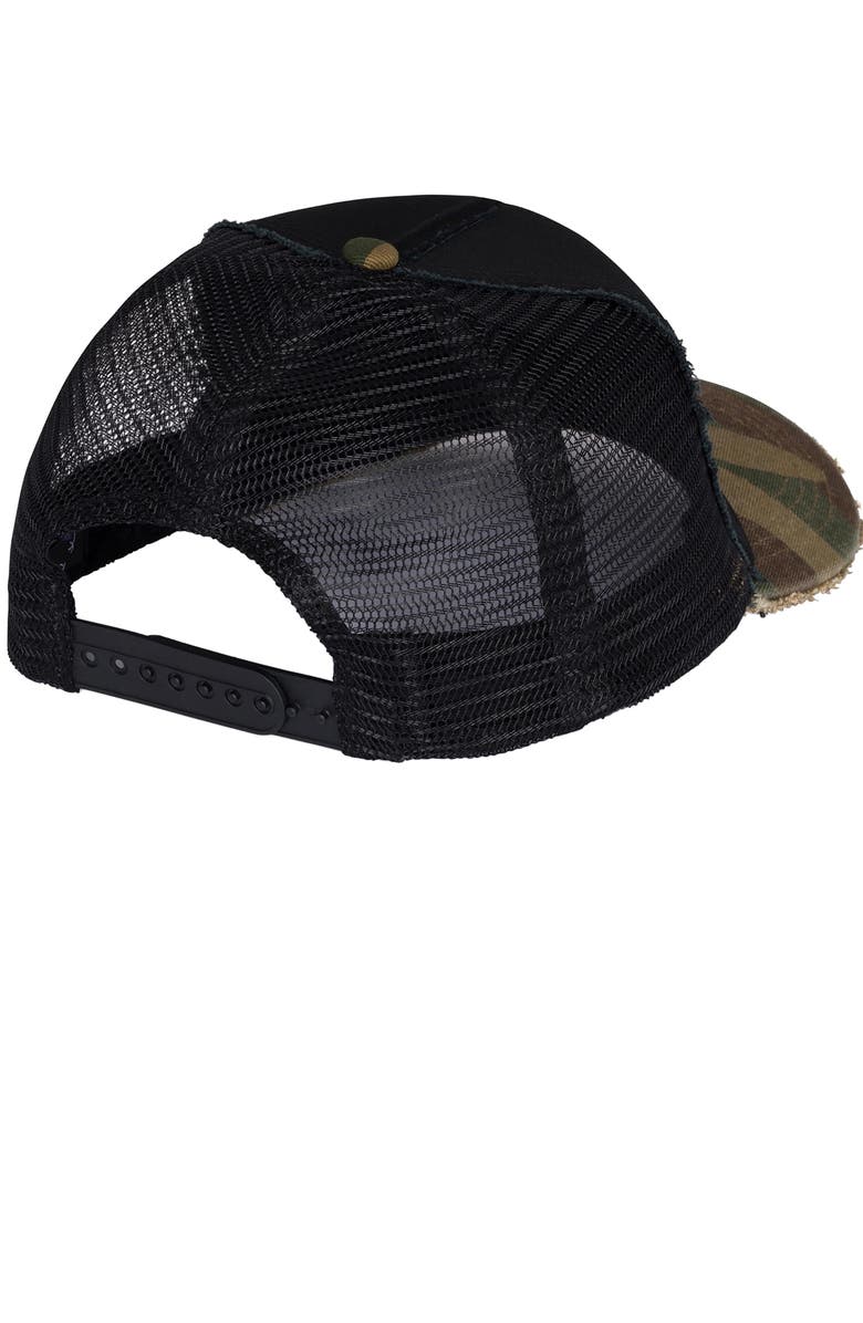 Lauren Moshi Jilly Crystal Red Lip Trucker Hat, Alternate, color, Black Camo