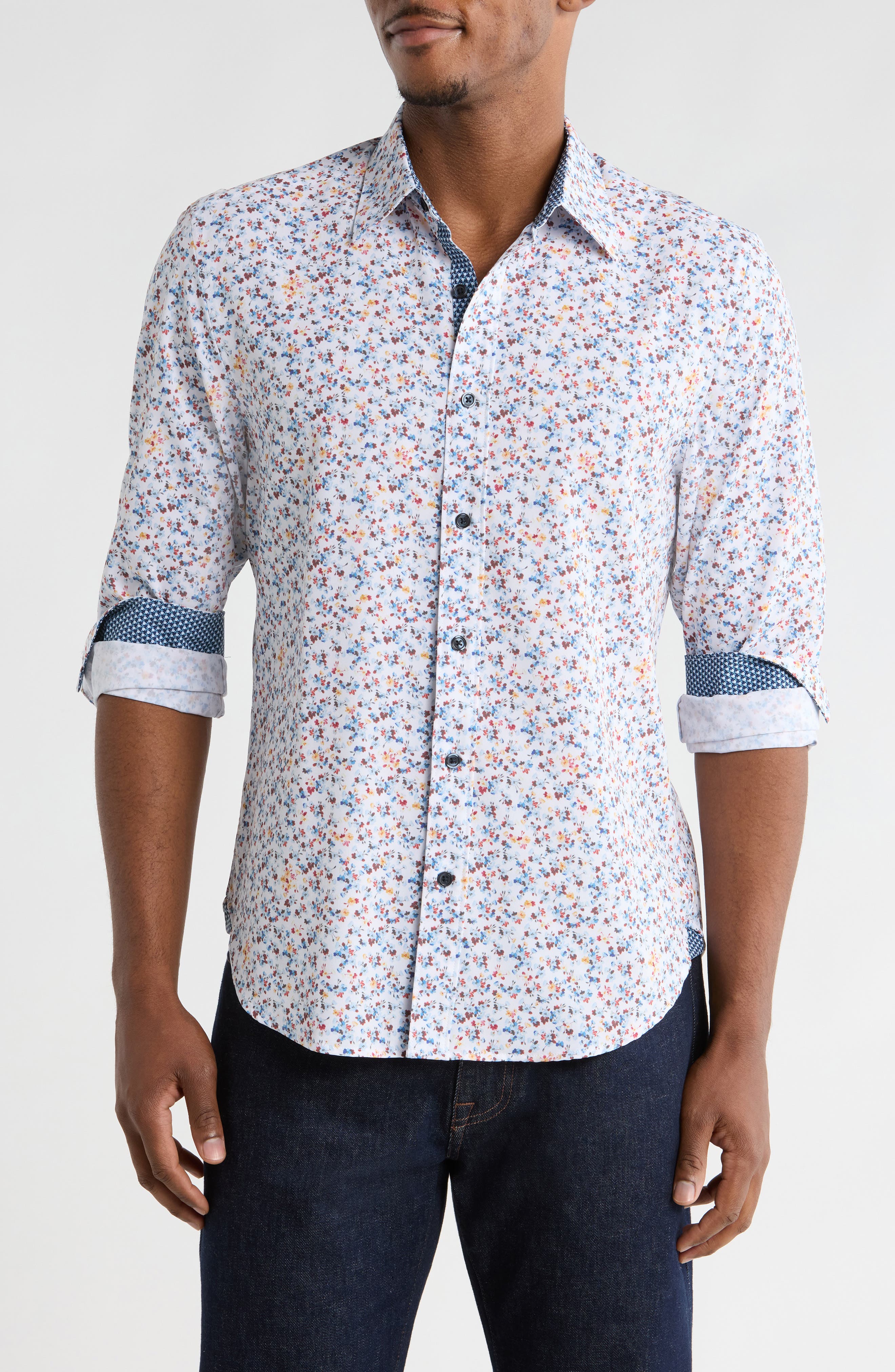 CONSTRUCT Slim Fit Floral 4-Way Stretch Button-Up Shirt