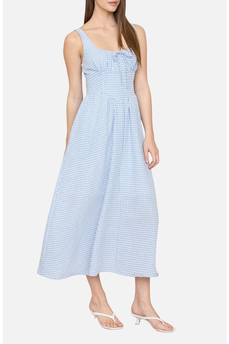 Gingham Fit & Flare Midi Dress, Alternate, color, DUSTY BLUE