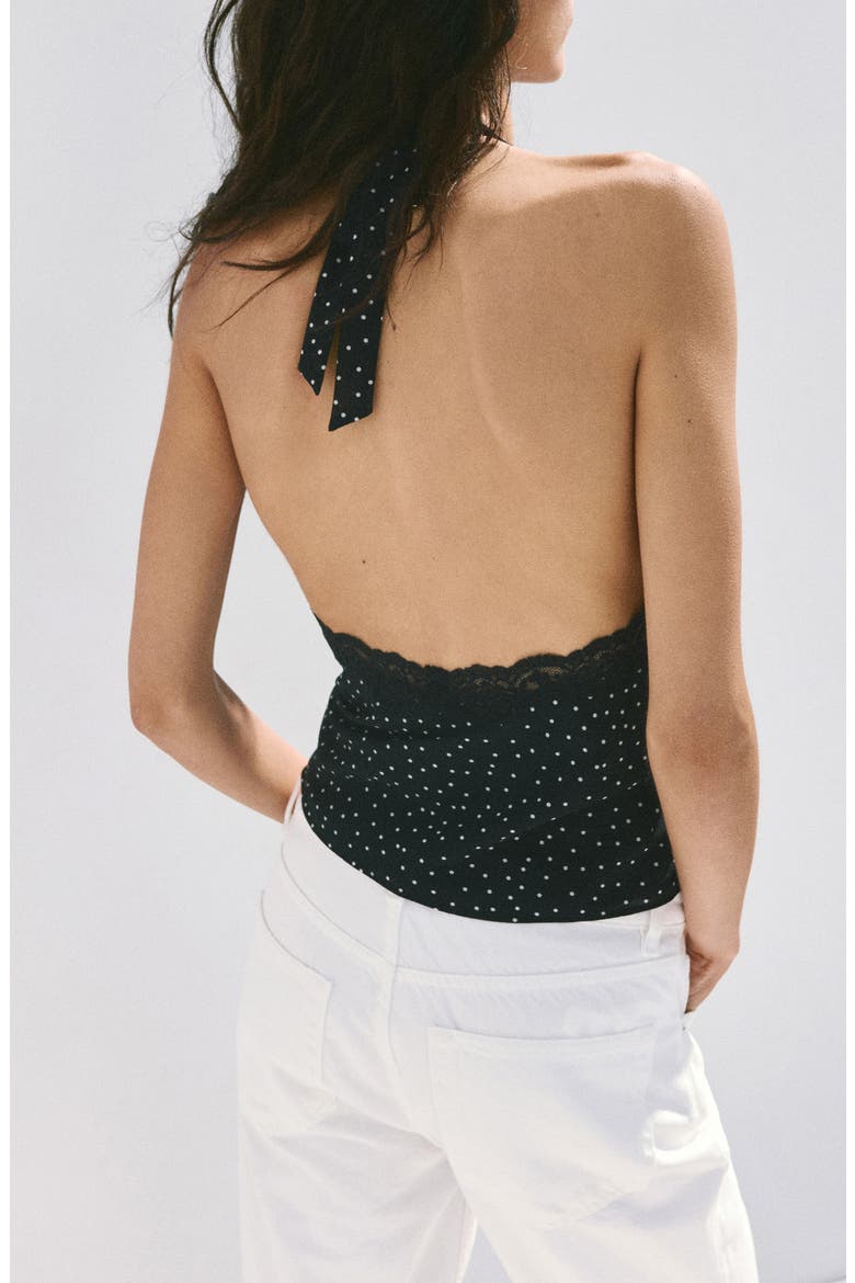 Dot Halter Crop Top, Alternate, color, BLACK