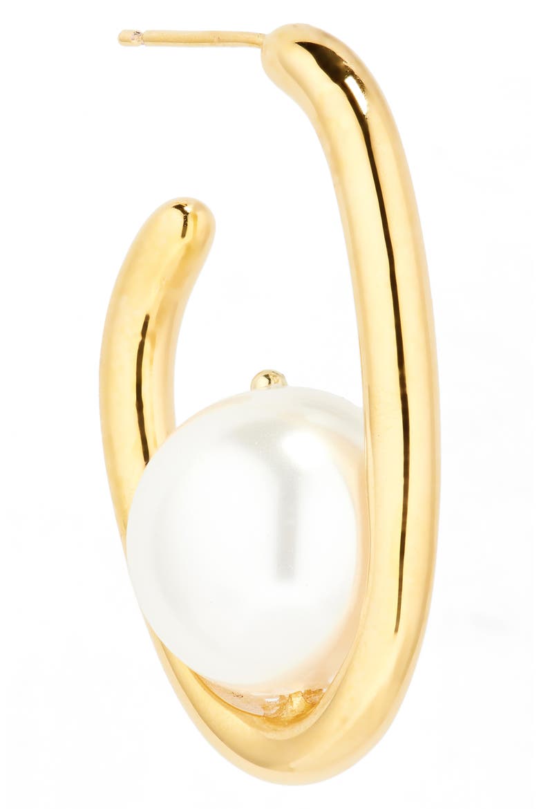 Faux Pearl Hoop Earrings, Alternate, color, PEARL