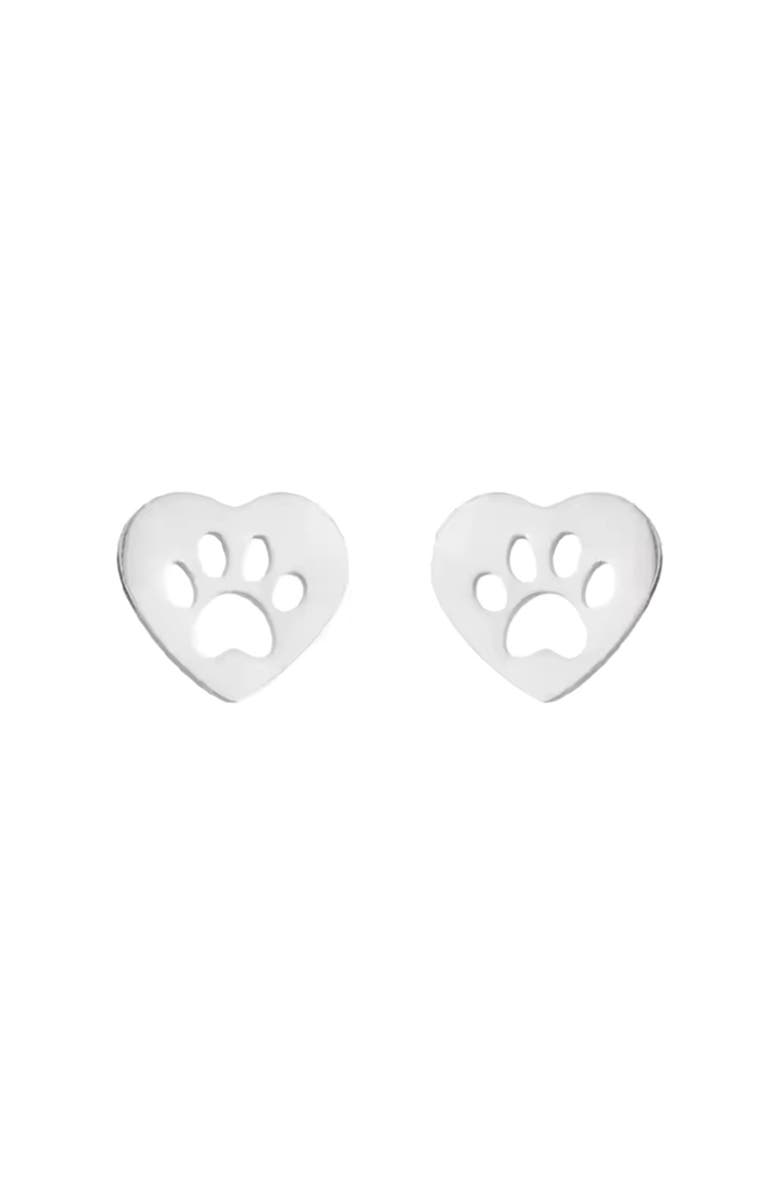Hollywood Sensation Pawfect Charm Heart Paw Cutout Stud Earrings, Main, color, Silver