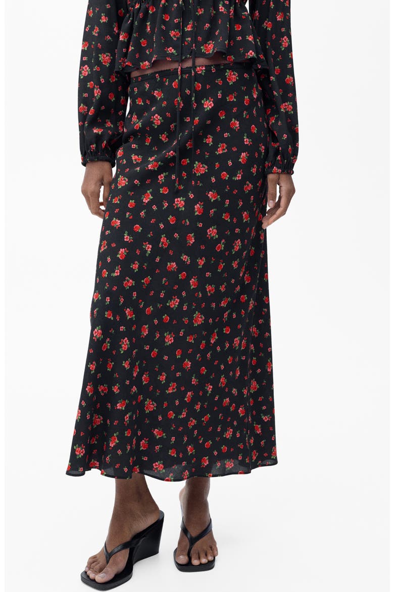 Floral Flare Maxi Skirt, Main, color, BLACK