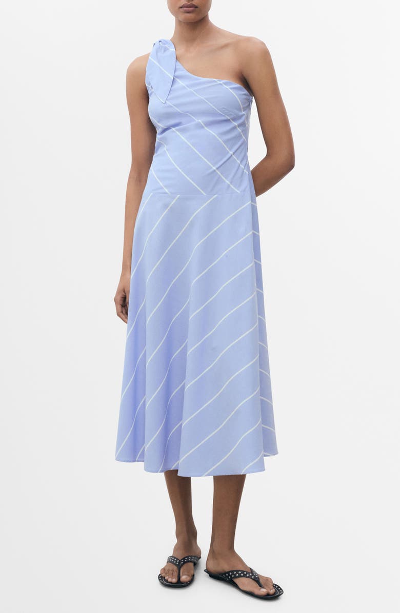 MANGO Asymmetric Stripe A-Line Dress, Main, color, Blue