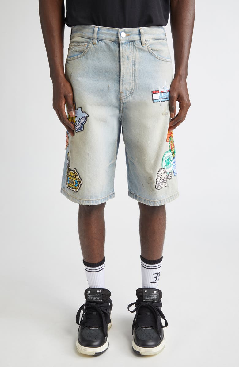 AMIRI Station Patch Denim Shorts, Main, color, Perfect Antique Indigo