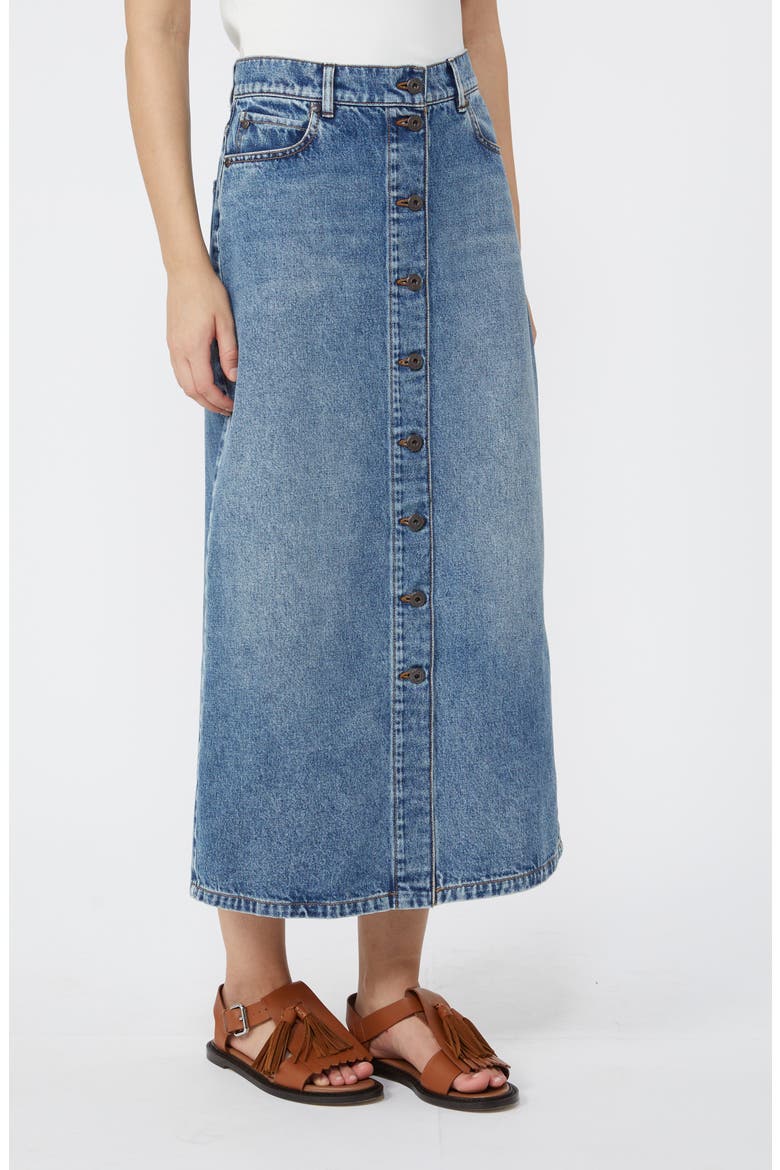 Dasti Button Front Denim Midi Skirt, Alternate, color, NAVY