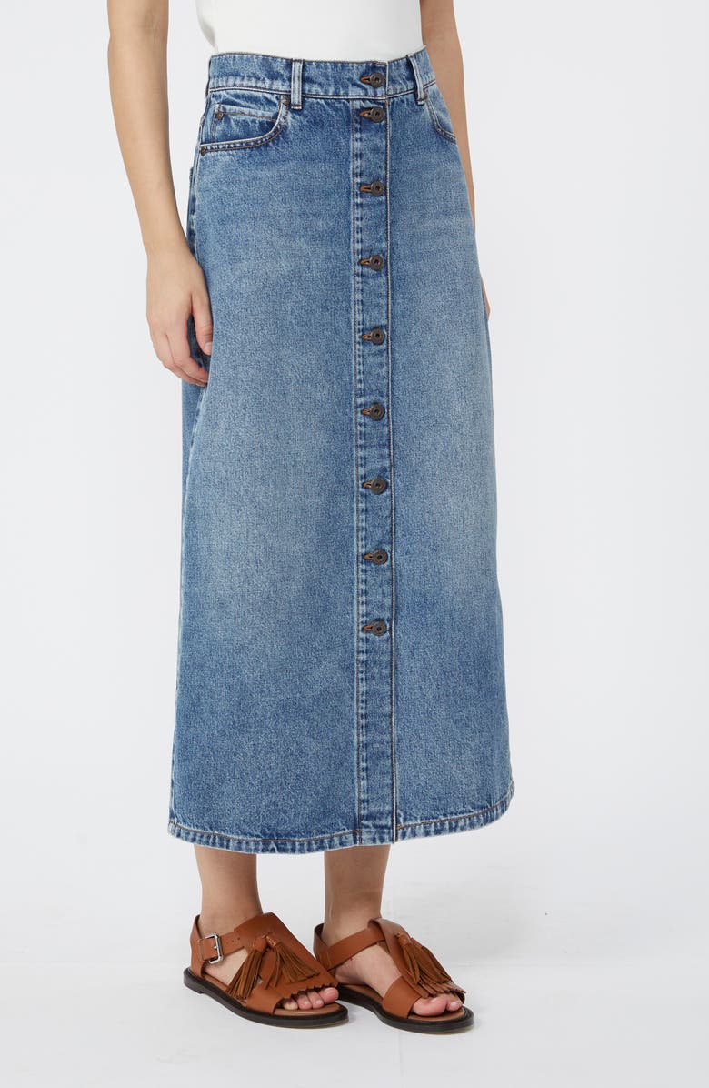 Weekend Max Mara Dasti Button Front Denim Midi Skirt, Alternate, color,