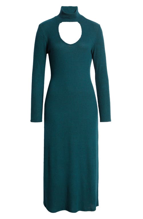 Loveappella Cutout Long Sleeve Midi Dress In Green