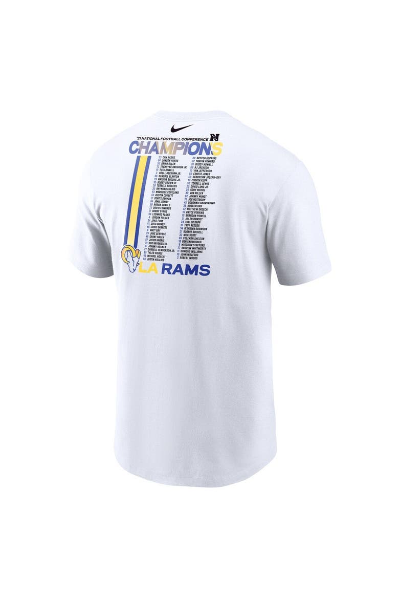 Men's Nike White Los Angeles Rams 2021 NFC Champions Roster T-Shirt, Alternate, color, White