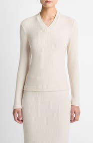 Vince Cozy Rib High V-Neck Top