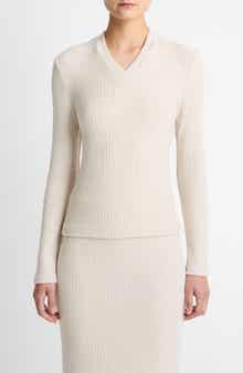 Vince Cozy Rib High V-Neck Top