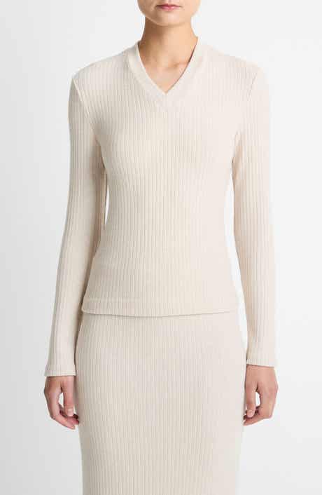 Vince Cozy Rib High V-Neck Top