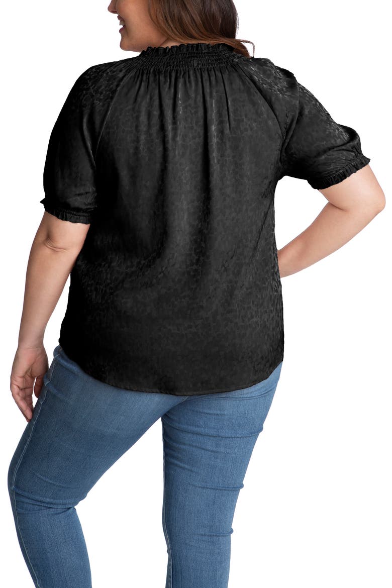 Smock Neck Jacquard Blouse, Alternate, color, BLACK