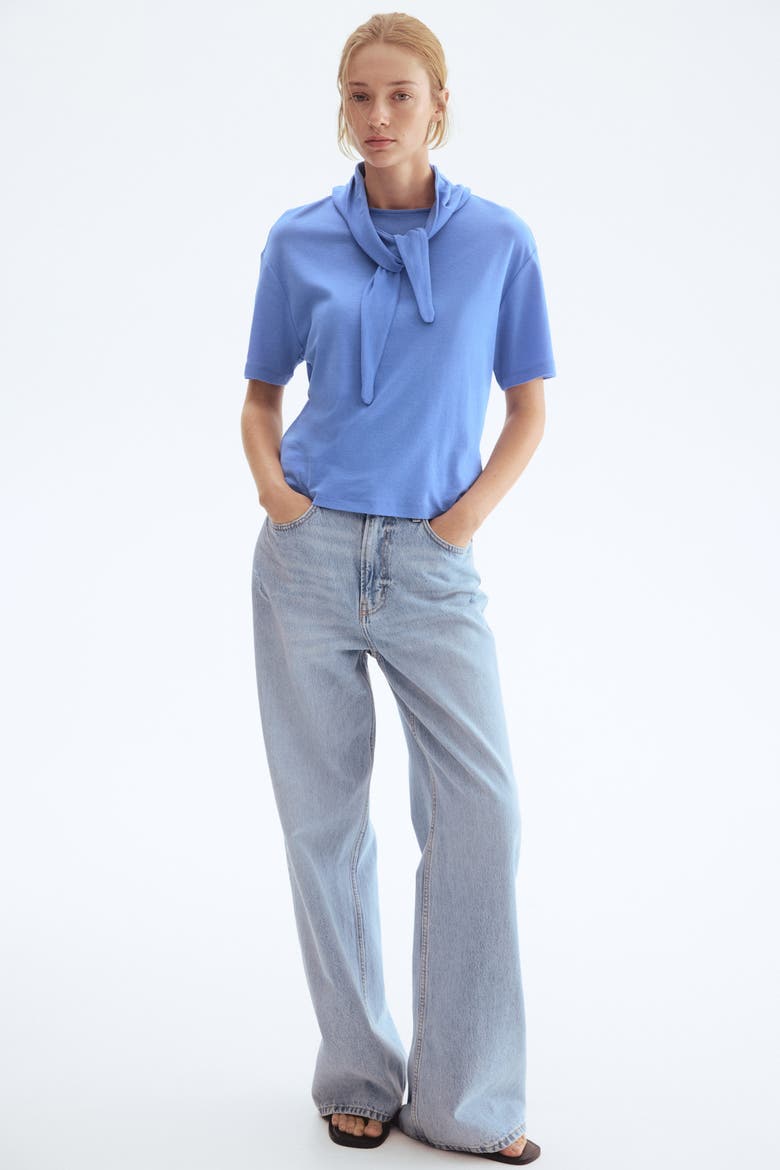 Scarf-collar Top, Alternate, color, Blue