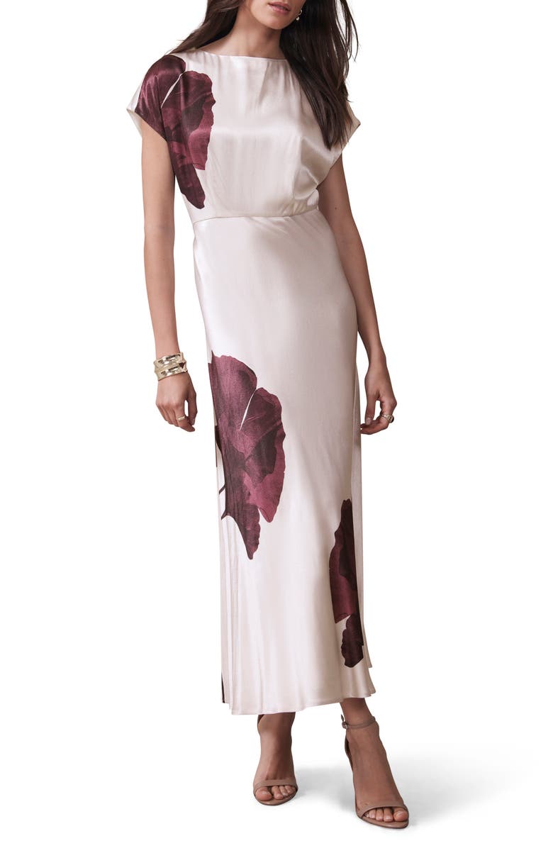 MINT VELVET Floral Print Satin Maxi Dress, Alternate, color, Burgundy