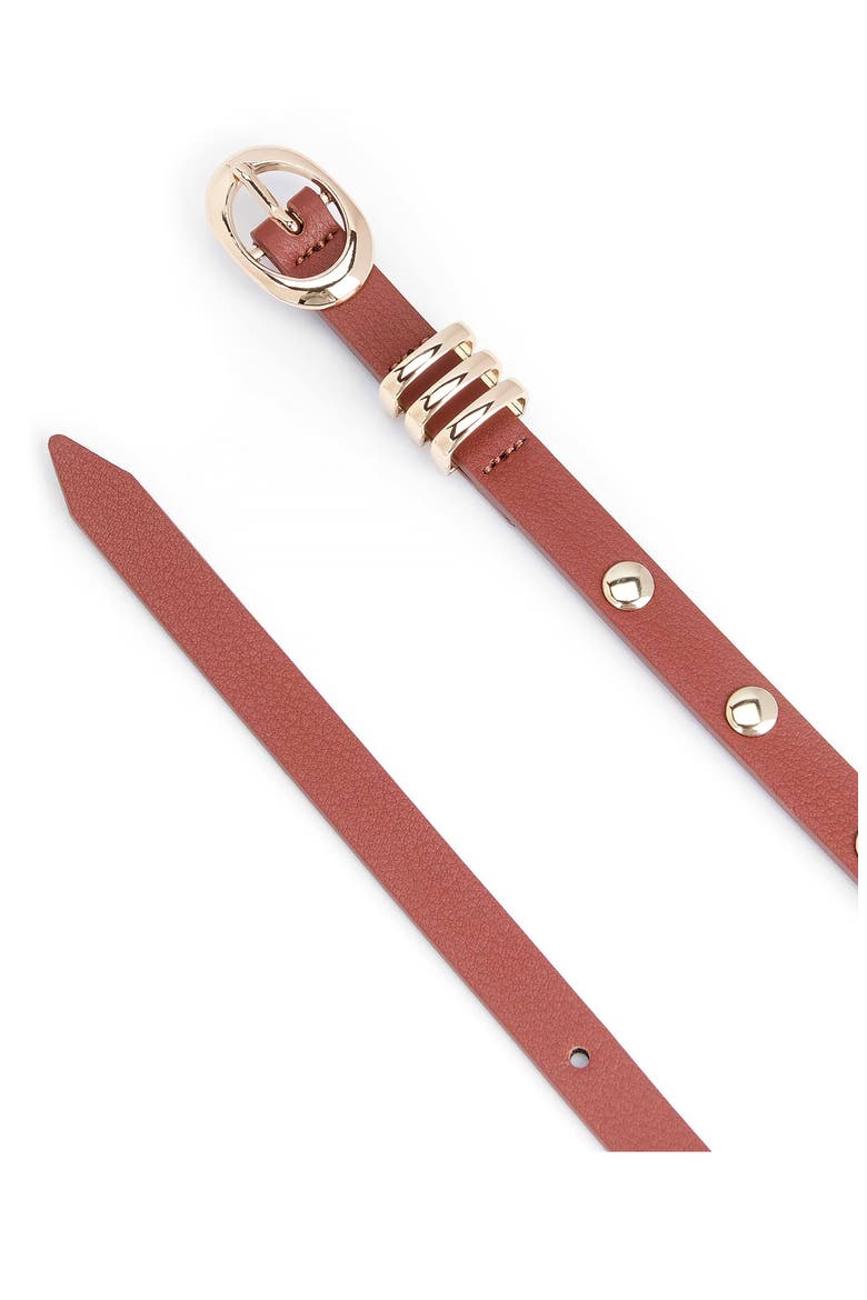 Skinny Studded Leather Belt, Alternate, color, COGNAC