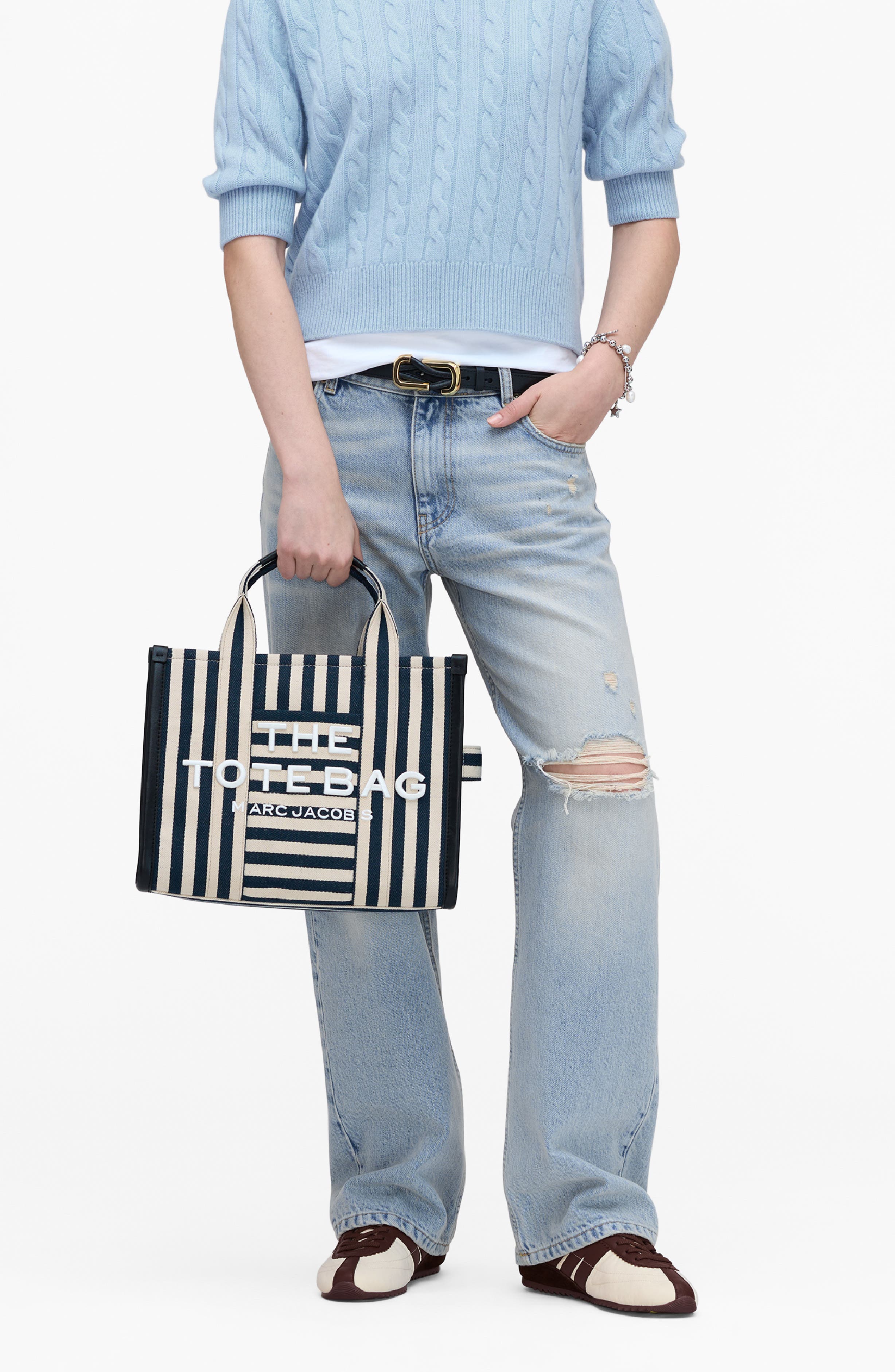 Marc Jacobs The Stripe Canvas Medium Tote, Alternate, color, Blue Sea Multi