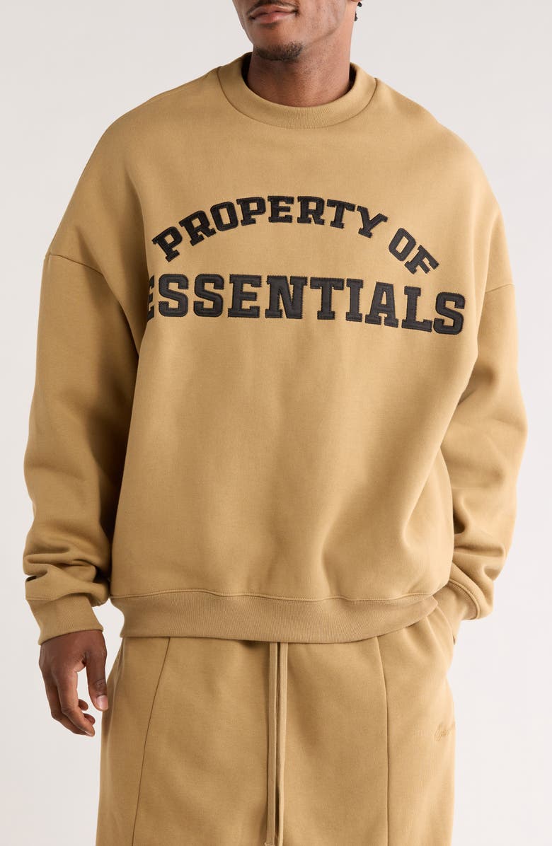 Fear of God Essentials Property Graphic Print Crewneck Sweatshirt, Main, color, Dune