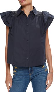 Ramy Brook Marceline Flutter Sleeve Cotton Shirt