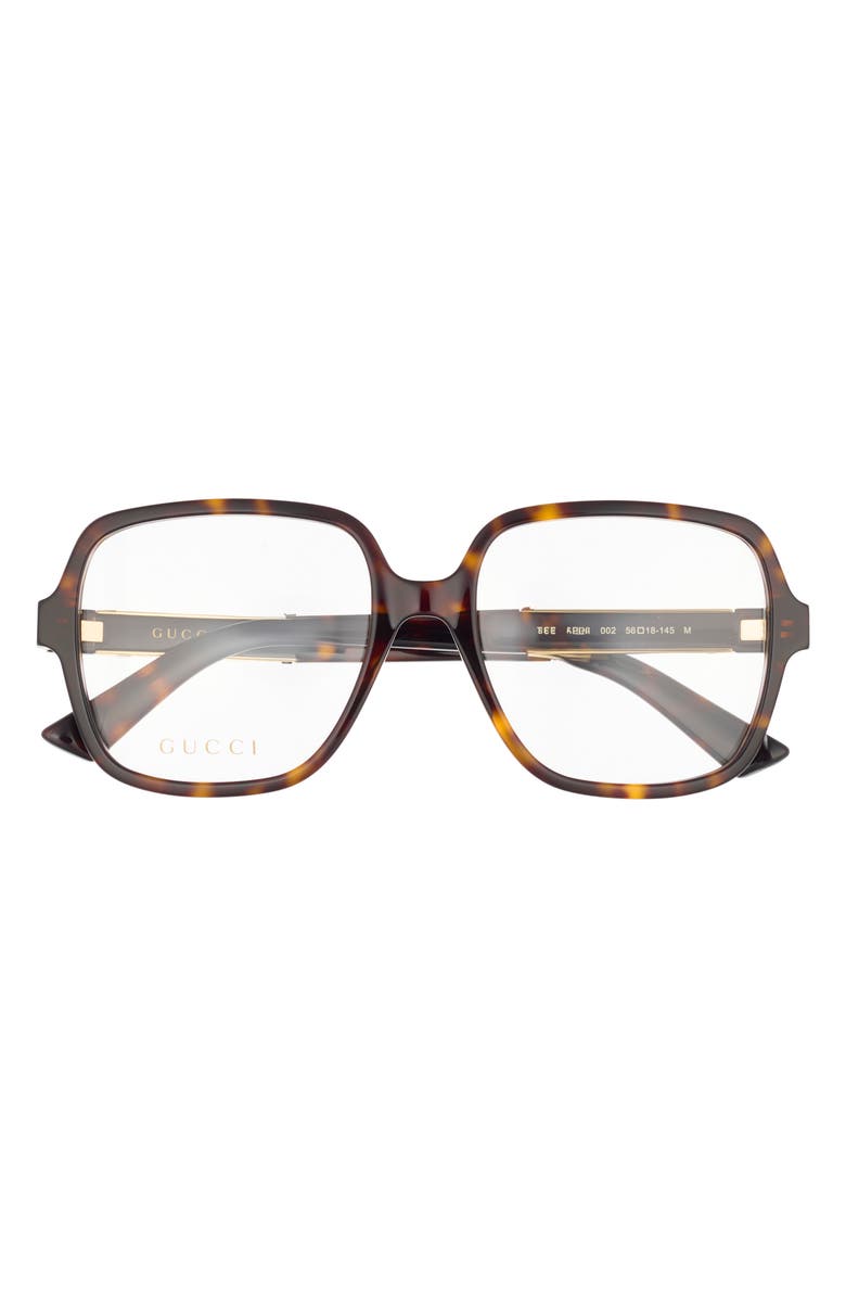 Gucci 56mm Square Optical Glasses, Main, color, Havana Havana Transparent