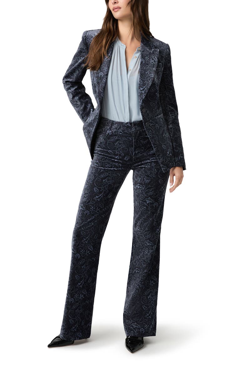 Leenah Wide Leg Stretch Velvet Trousers, Alternate, color, NAVY MULTI
