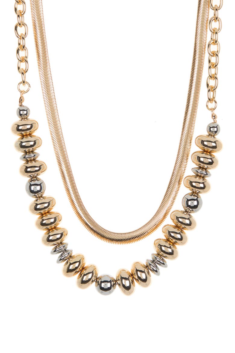 Two Row Metal Beaded Collar Necklace, Main, color, GOLD- RHODIUM