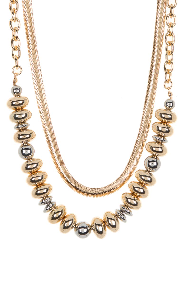 NORDSTROM RACK Two Row Metal Beaded Collar Necklace, Main, color, 