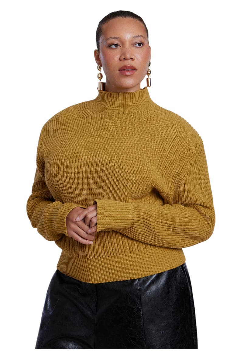 Power Shoulder Mock Neck Sweater (plus), Main, color, YELLOW JASMINE