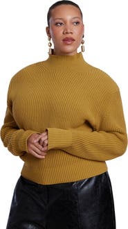 ELOQUII Power Shoulder Mock Neck Sweater