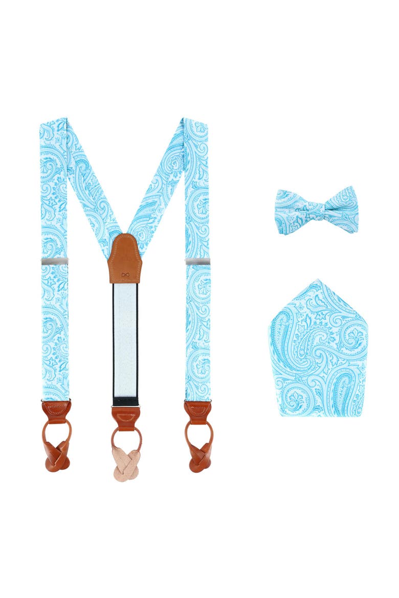 Sobee Paisley Brace Bow Tie & Pocket Square Set, Main, color, Light Blue