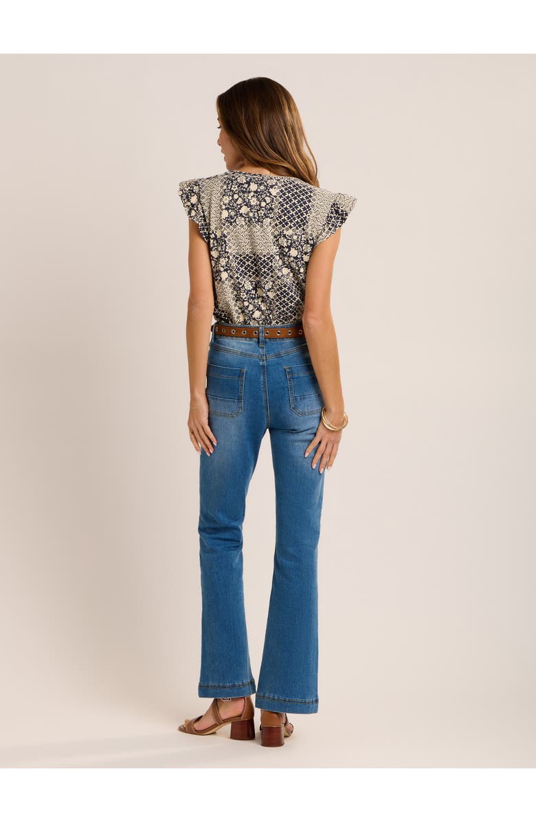 Brakeburn Salinas Frill Sleeve Printed Blouse, Alternate, color, Navy