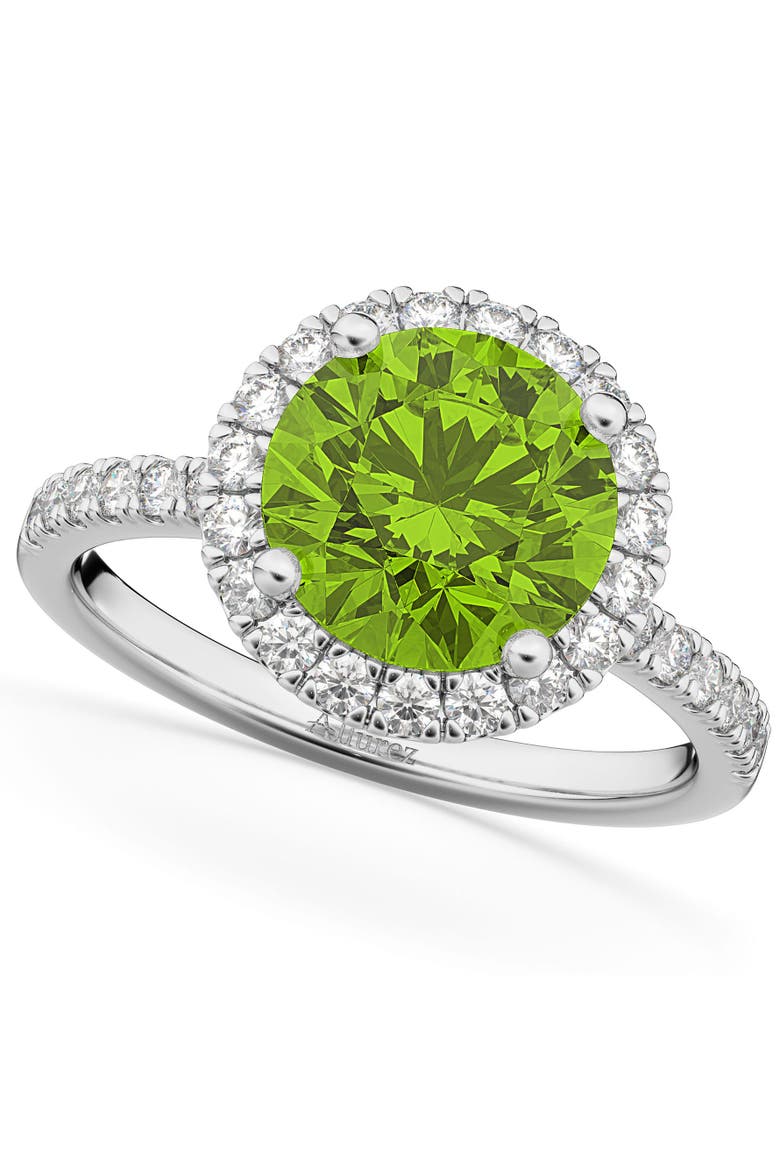 Halo Peridot & Diamond Engagement Ring 14K, Main, color, 2.50ct/White Gold
