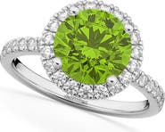 ALLUREZ Halo Peridot & Diamond Engagement Ring 14K