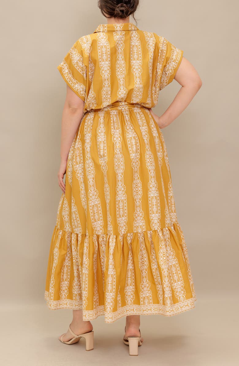 FLYING TOMATO Geometric Floral Stripe Maxi Shirtdress, Alternate, color, Mustard Ivory
