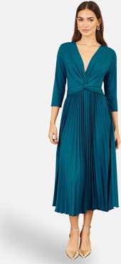 Yumi Stretch Wrap Pleated Midi Dress