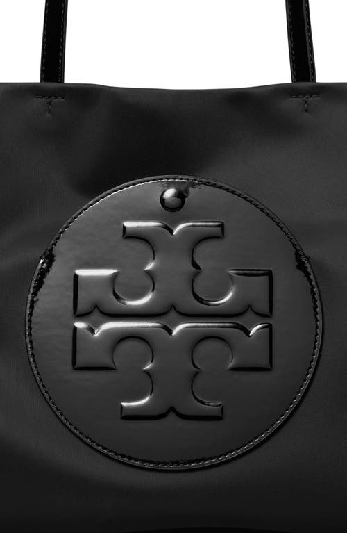 Tory Burch Small Ella Faux Patent Leather Tote In Black