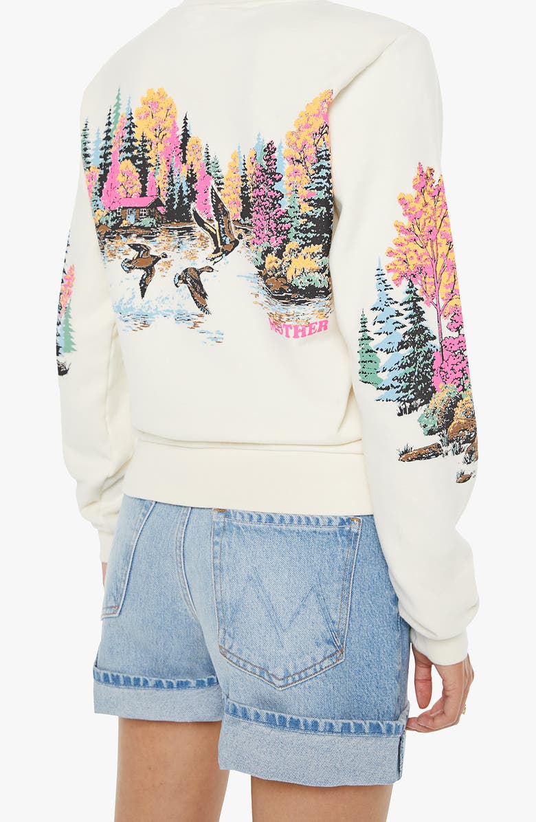 MOTHER The Camper Embroidered Cotton Sweatshirt, Alternate, color, Lake Scene