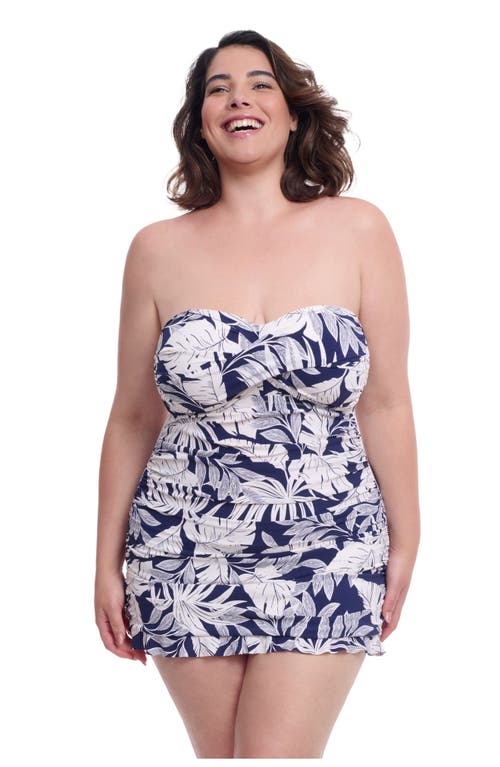 Profile By Gottex Bandeau Strapless Flyaway One Piece Swimsuit In Marbella In Navy/wh