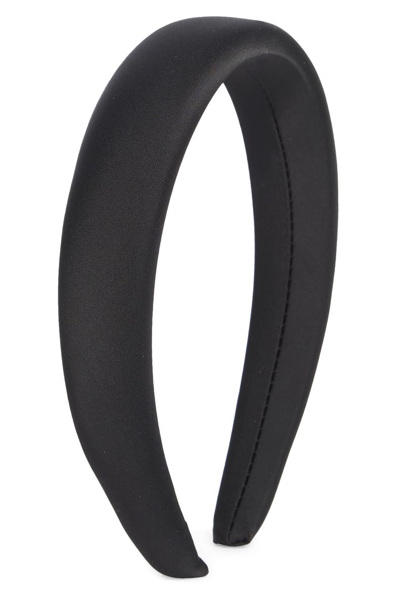 Puff Satin Headband, Main, color, BLACK