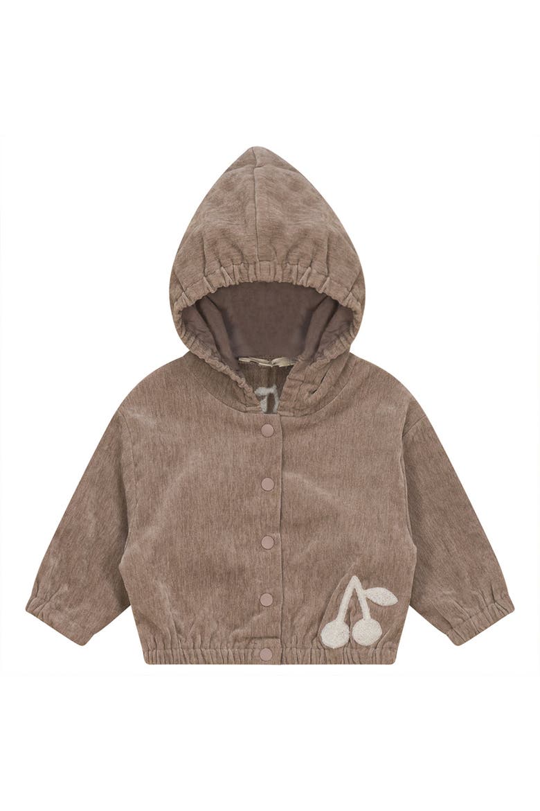 Velour Hooded Cardigan with Cherry Hook Stitch, Alternate, color, Oatmeal