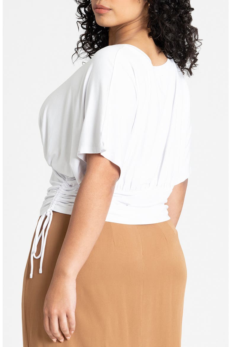 Flutter Sleeve Side Tie Ruched Top, Alternate, color, WHITE