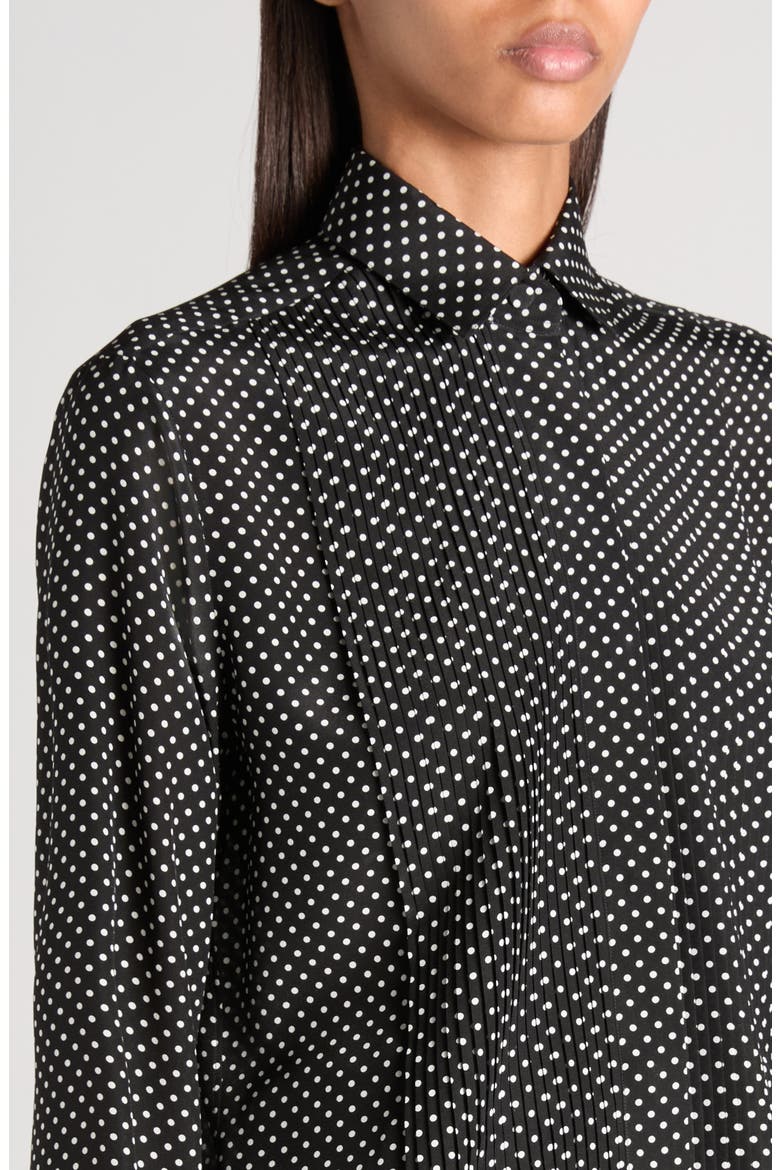 Mini Dot Pintuck Crepe Shirt, Alternate, color, BLACK/ OFF WHITE