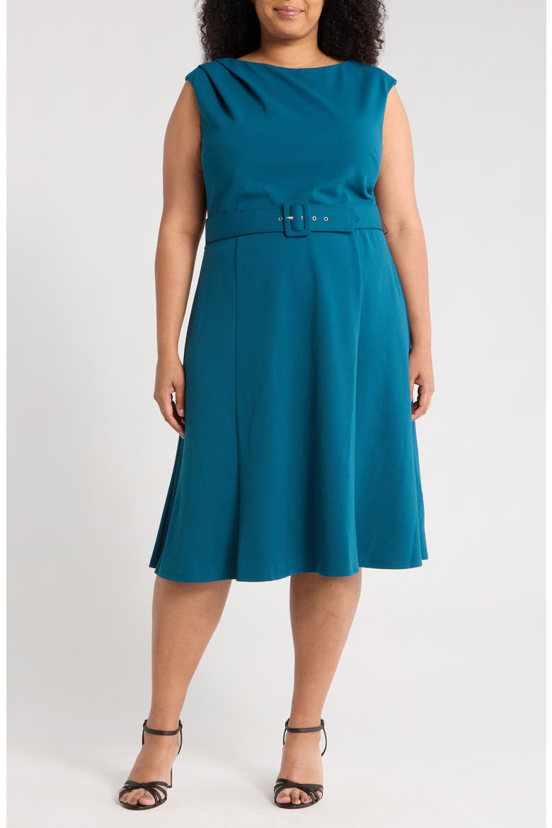 Bateau Neck Sleeveless Belted Fit & Flare Dress, Main, color, LEGION BLUE