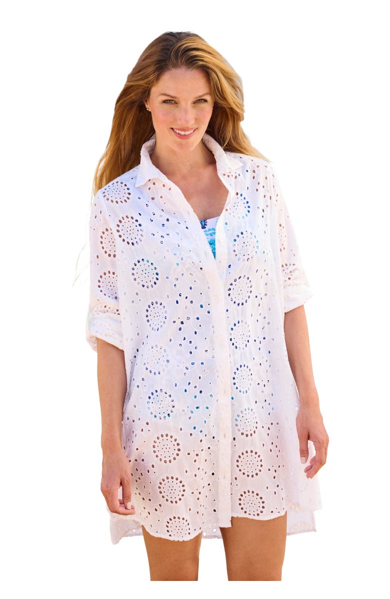 Swim 365 Eyelet Cover-Up Shirt, Main, color, White