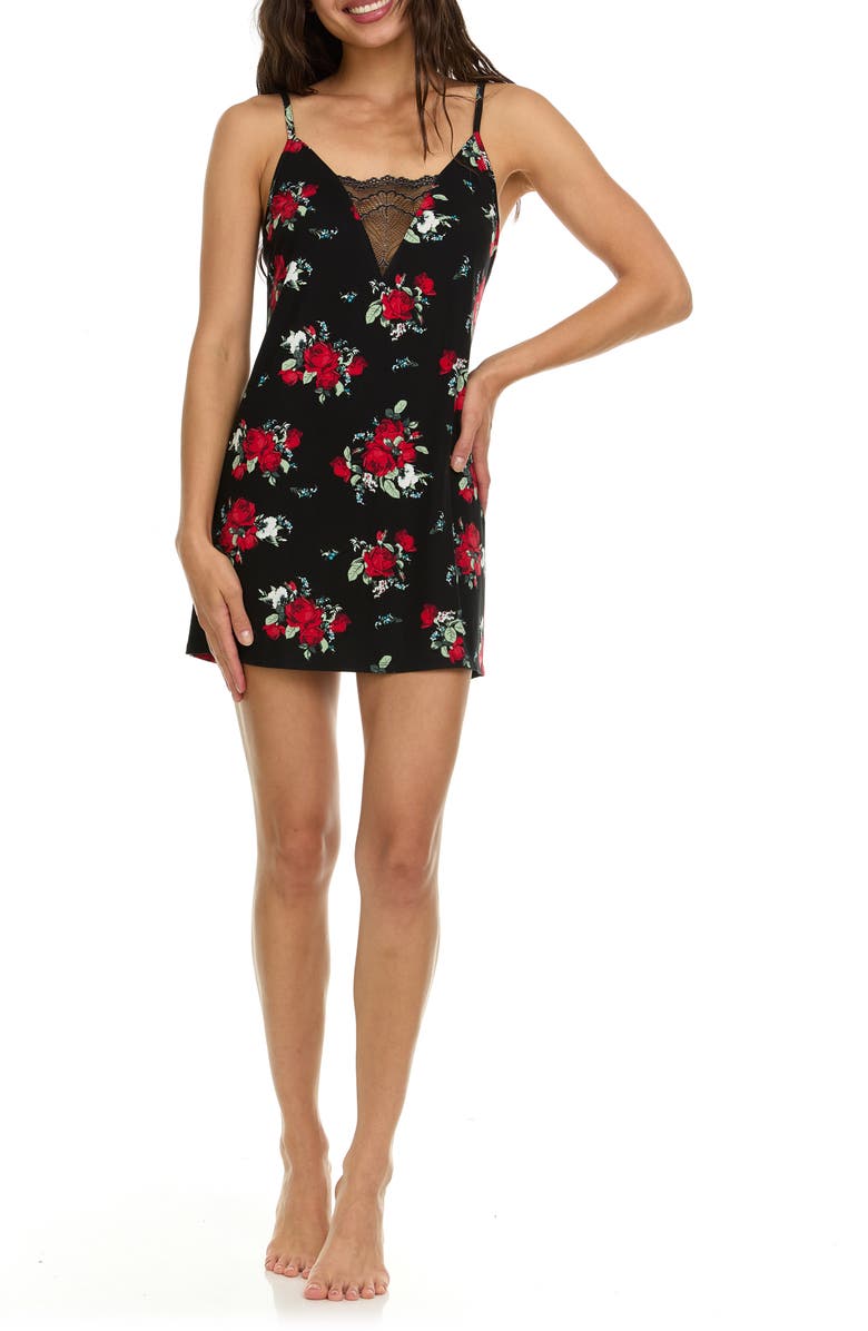 Flora By Flora Nikrooz Jo Lace Chemise, Alternate, color, Black