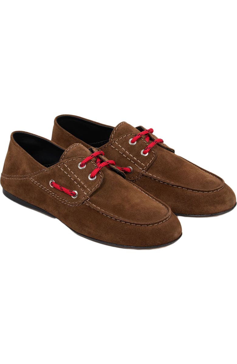 SANDRO Suede lace-up boat shoes, Alternate, color, Brown