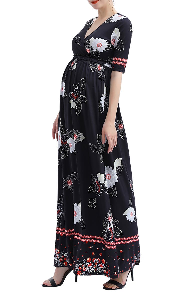 Eira V-Neck Maternity/Nursing Maxi Dress, Alternate, color, BLACK